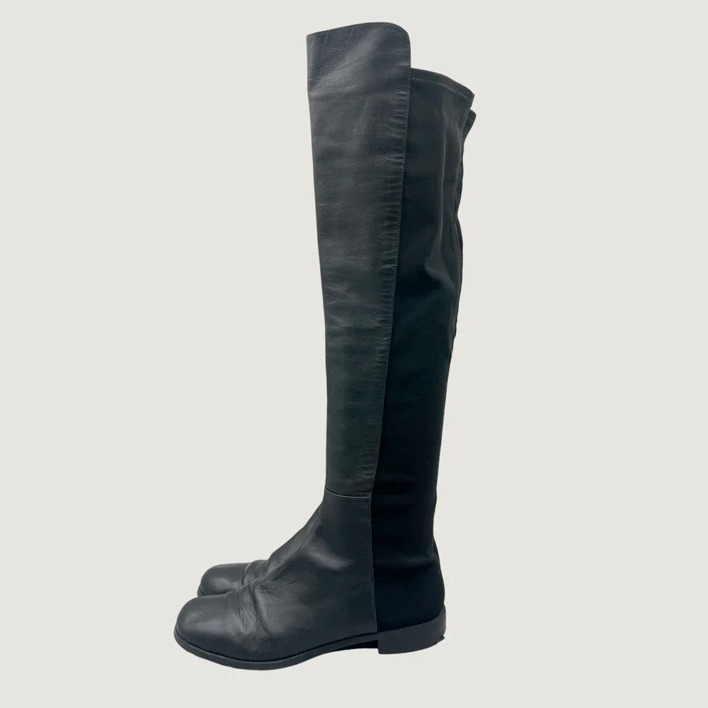 Stuart Weitzman 5050 Over The Knee Flat Boots Womens 9 M Black Leather Preppy